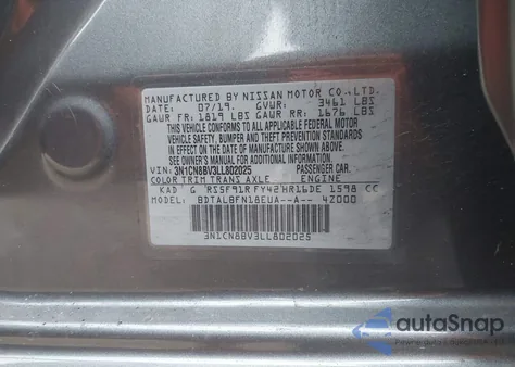 2020 Nissan Versa S 5-Speed Manual Transmission from USA, damaged, VIN 3N1CN8BV3LL802025